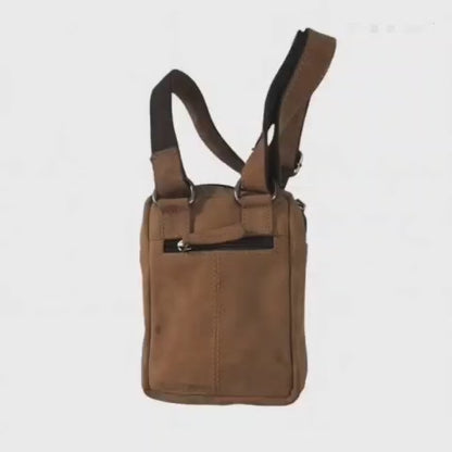 WRIZA Genuine Leather Crossbody Bag for Men & Women | Small Travel Messenger Bag with 2 Main Compartments & Waterproof Lining | Tan Brown