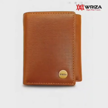 WRIZA Men's Genuine Leather Trifold Wallet | Tan Slim Credit Card Holder with 7 Slots & ID Window