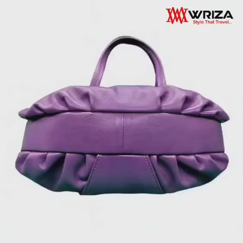 WRIZA Luxury Purple Genuine Leather Handbag for Women | Premium Textured Shoulder Bag with Multiple Zip Compartments | Stylish Ladies Purse for Office & Casual Use | Durable Top-Handle Satchel