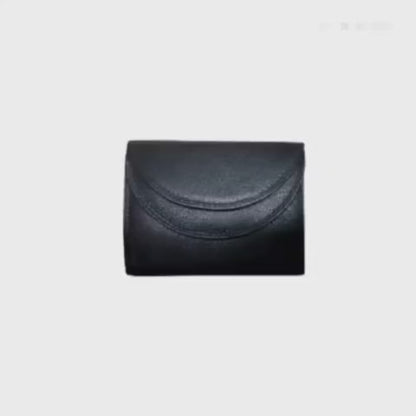 WRIZA Women's Genuine Leather Wallet | Small Black Purse with 3 Card Slots, ID Window & 2 Cash Pockets | Slim Scalloped Design Clutch for Ladies
